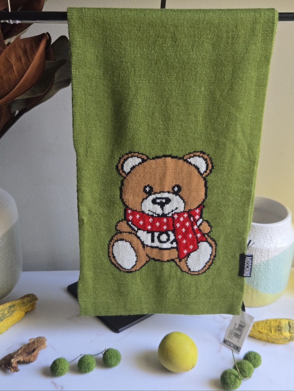 🐻NWT Moschino Olive Green Teddy Scarf🐻